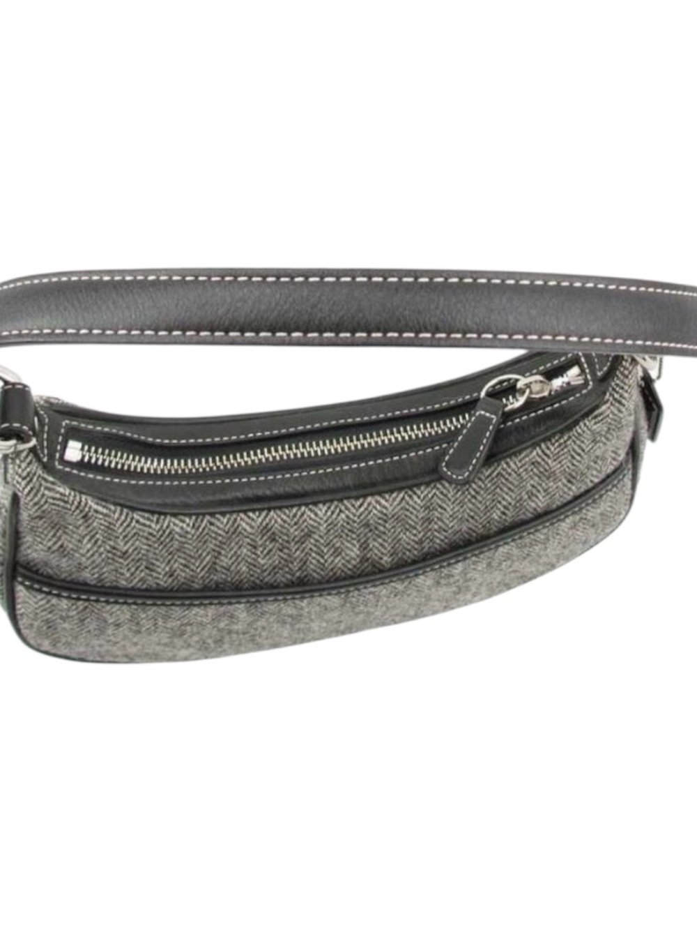 Coach 9398 Vintage Y2K Soho Baguette Herringbone Wool Leather Bag Gray/Black - Picture 8 of 16